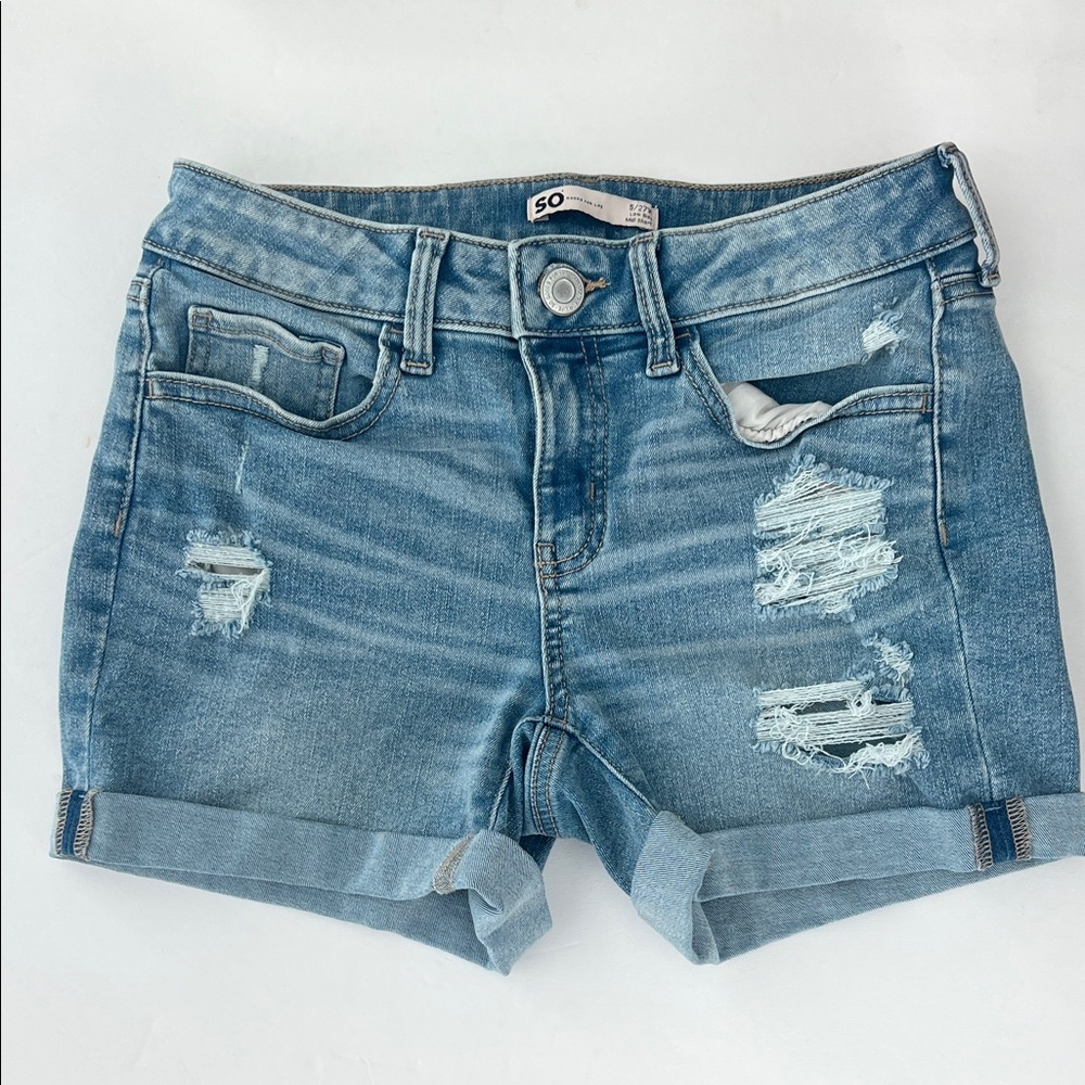 SO Women's Light Blue Distressed Jean Shorts
